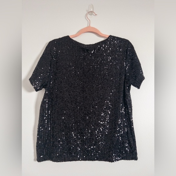 NWT Z Supply Marbella Sequin Short Sleeve Top Black Size M - Picture 4 of 8